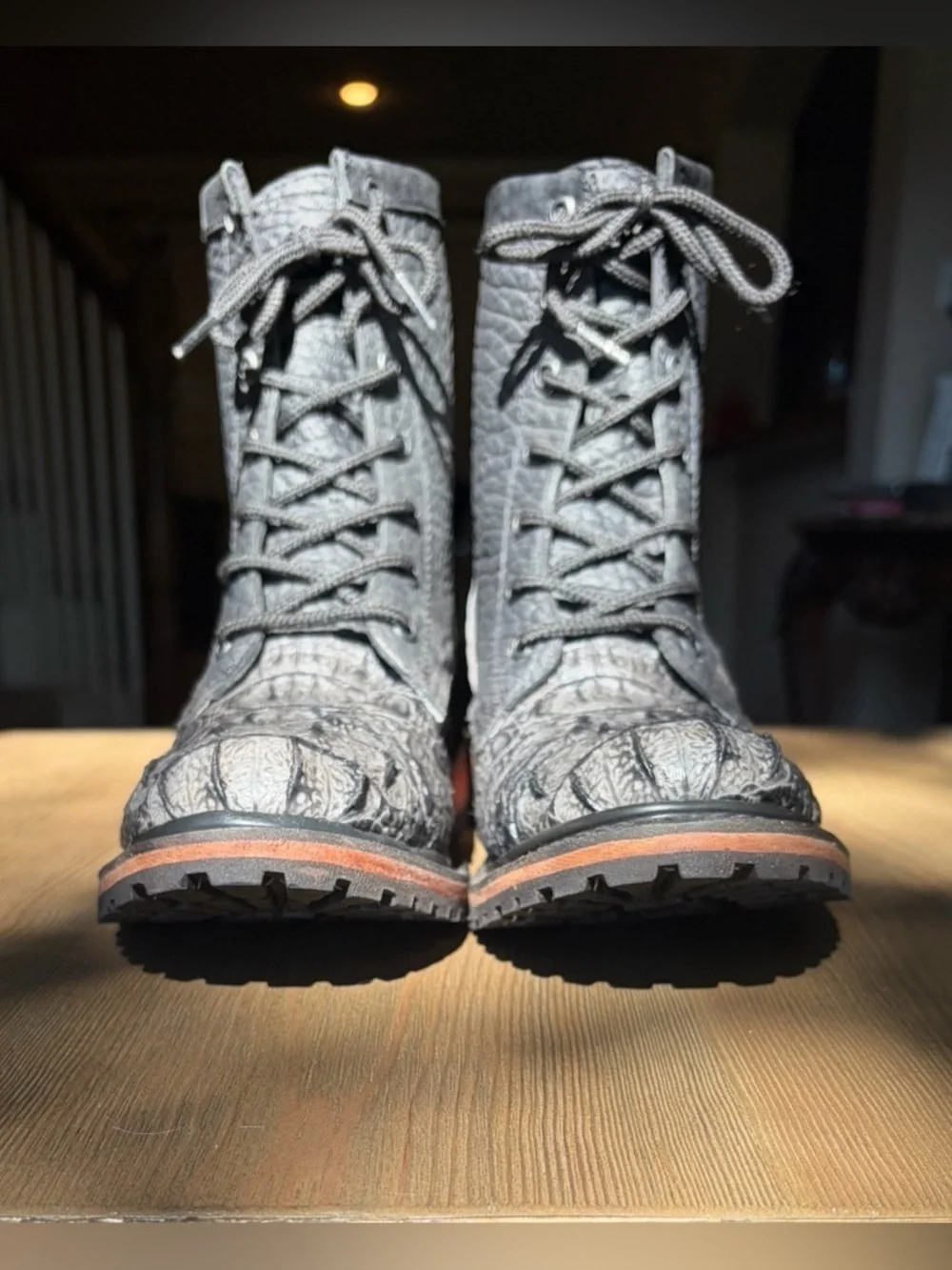 GRAIL Black Caiman Crocodile Packer Boots Mens 7 Fits Womens 9 Unworn)